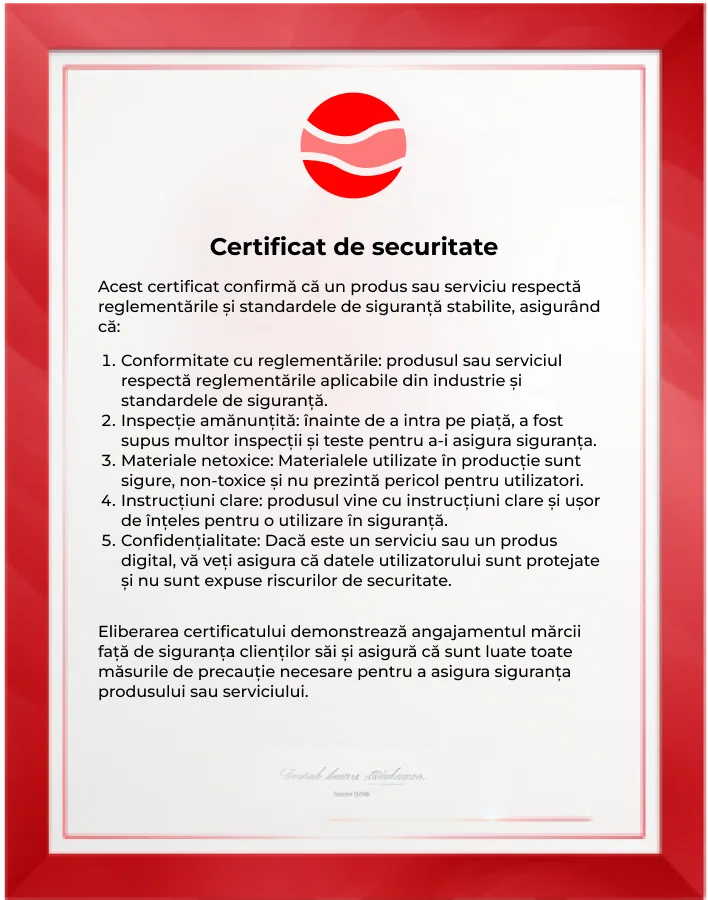 Certificat pentru siguranța produsului